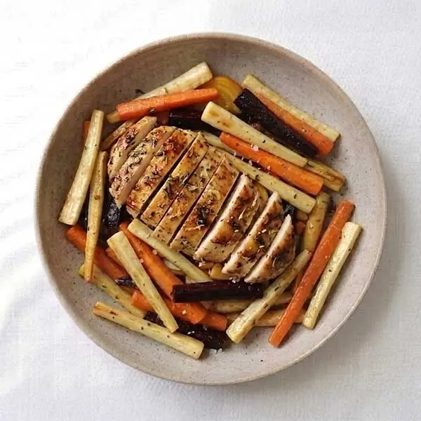 Lemon-Thyme Chicken Breast with Roasted Root Vegetable Medley